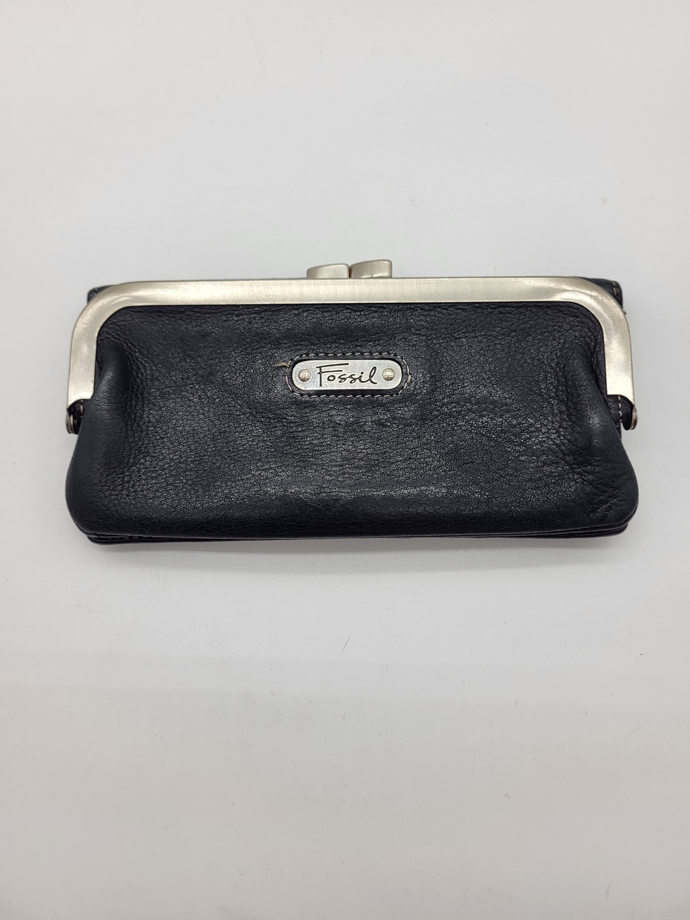 Fossil Black Leather Kiss-Lock Clutch Wallet